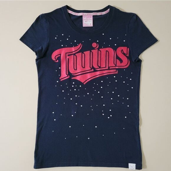 PINK Victoria's Secret Tops - Pink Victoria's Secret Navy Minnesta Twins Embellished Crew Short Sleeve Tee